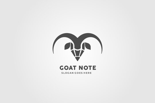 combination of pencil and horn visualize goat logo design idea. usable logo for business. education conference. community, technology logo design template illustration. there are pen and tree