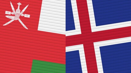 Iceland and Oman Two Half Flags Together Fabric Texture Illustration