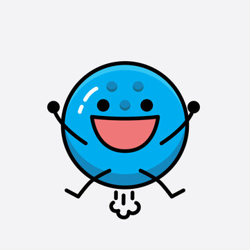 Vector Illustration of Bowling Ball Character with cute face and simple body line drawing