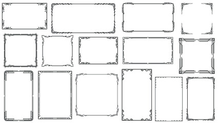 Set Black Simple Line Frame Collection Doodle Square Floral Frame Elements Vector Design Style Sketch Isolated Illustration For Banner