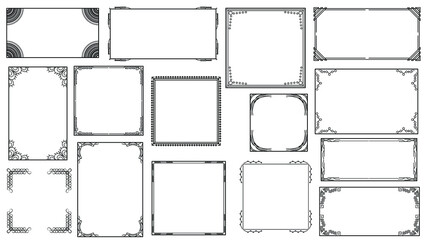 Set Black Simple Line Frame Collection Doodle Square Floral Frame Elements Vector Design Style Sketch Isolated Illustration For Banner