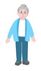 Portrait of cute old woman. Grandmother wearing glasses, with grey hair. Senior lady on walk. Hand drawn llustration