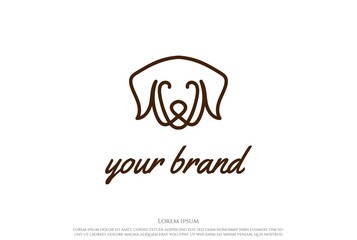 Modern Minimalist Monogram Animal Dog Line Outline Logo Design Vector