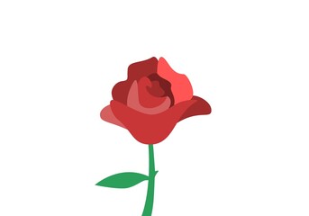 Red rose flowers branch flat icon illustration