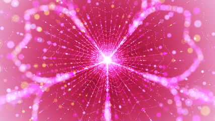Beautiful Light Red Colorful Cherry Blossom Flower Tunnel Dotted Lines And Glitter Sparkle Particles With Light Flare Background Design