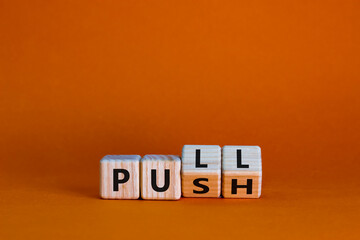 Pull or push symbol. Turned wooden cubes and changed the word 'push' to 'pull'. Beautiful orange...