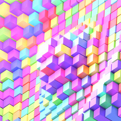 Abstract rainbow cubes wall art. 3d rendered picture.