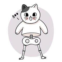 Cartoon cute hand draw skeletion cat, Halloween day vector.