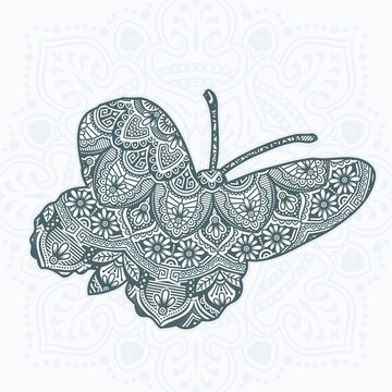 Butterfly Mandala. Vintage decorative elements. Oriental pattern, vector illustration.