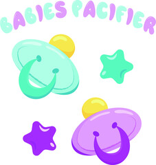 set of baby set pacifiers for newborn babies. Text, babies pacifiers