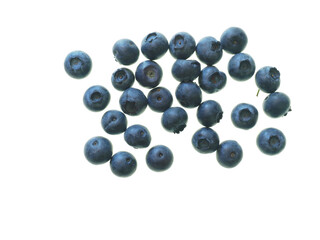 Close-up of a handful of blueberries seen against a white background