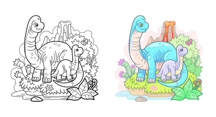 cartoon cute prehistoric dinosaurs, funny illustration