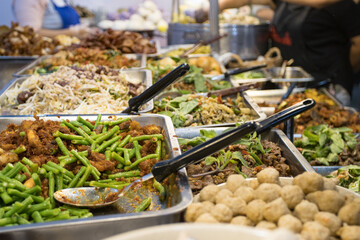Thai street foods, Thai foods style Rice and Curry at market Bangkok of Thailand.