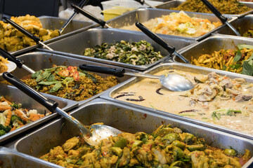 Thai street foods, Thai foods style Rice and Curry at market Bangkok of Thailand.