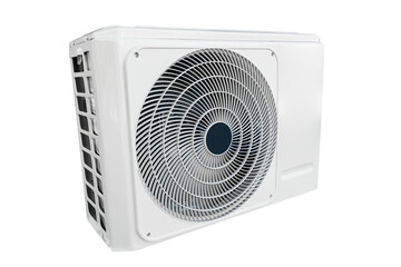 Fototapeta premium Air condition outdoor unit compressor isolated on white background. Split air conditioner machine isolated on white background. Air compressor.