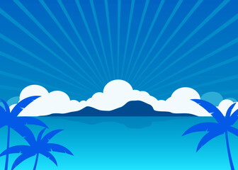 Fototapeta na wymiar background design with sea and an island illustration
