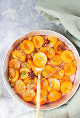 Baked apricots with lavender and rosemary