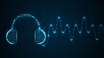 Obraz premium Headphone icon with wave cord