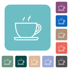 Cup of coffee outline rounded square flat icons