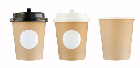 disposable paper cups, insulated on a white background