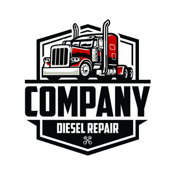 Perfect logo for trucking and freight industry. Trucking company logo vector. Diesel repair logo design. Premium bold badge emblem trucking and freight logo design