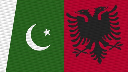 Albania and Pakistan Two Half Flags Together Fabric Texture Illustration