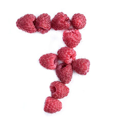 Number 7 of red ripe raspberries