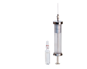 Medical ampoule and glass retro syringe isolated on white