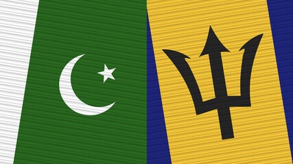 Barbados and Pakistan Two Half Flags Together Fabric Texture Illustration