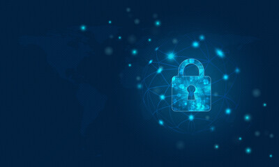 Digital protection security data,personal cyber privacy technology, padlock network internet concept background.