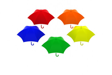 カラフルな5色の傘の3Dイラスト