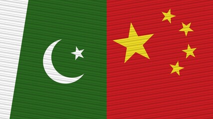 China and Pakistan Two Half Flags Together Fabric Texture Illustration