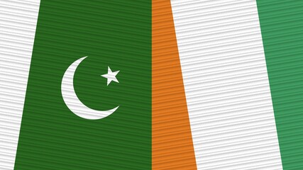 Cote D lvoire and Pakistan Two Half Flags Together Fabric Texture Illustration