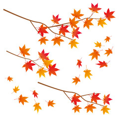 紅葉の木の枝と舞い落ちる葉っぱのセット　Autumn Leaves Tree Branches Vector Art © natsumi