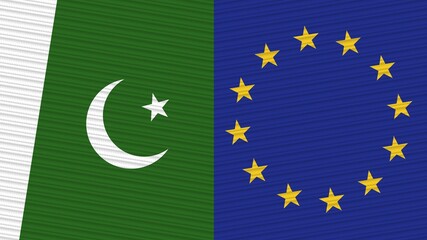 European Union and Pakistan Two Half Flags Together Fabric Texture Illustration