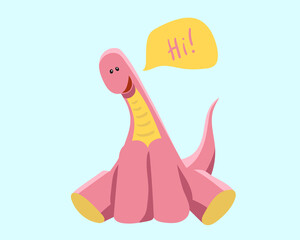 Pink dino. Cute cartoon dinosaur vector illustration.