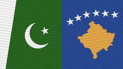 Kosovo and Pakistan Two Half Flags Together Fabric Texture Illustration