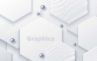 Abstract Background With White Paper Hexagon Shapes Silver Beads