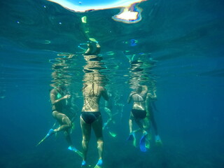 Snorkelers in the water in Fiji