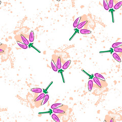 Vector seamless pattern with pink flowers on a white background. Use in fabric, wrapping paper, wallpaper, bags, clothes, dishes, cases on smartphones and tablets.