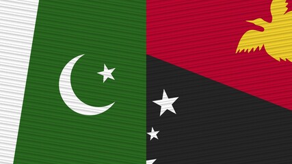 Papua New Guinea and Pakistan Two Half Flags Together Fabric Texture Illustration