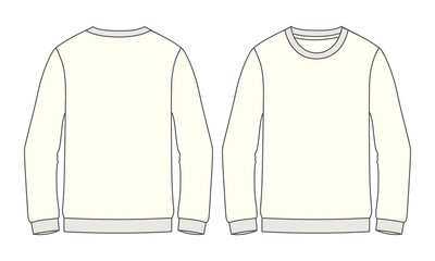 Crew neck Long sleeve Sweatshirt overall fashion Flat Sketches technical drawing vector template For men's. Apparel dress design mockup CAD illustration. Sweater fashion design isolated on white.