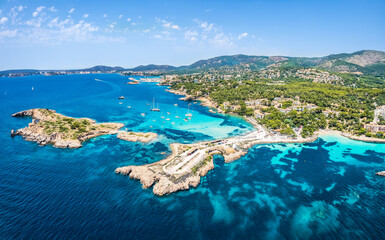 Aerial view of the sea coastline and Cala Xinxell,  Illetas, Mallorca island, Spain - 445740720