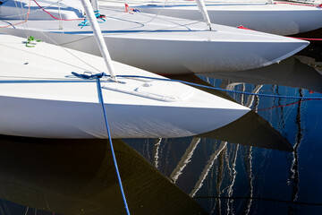 The bow of the yacht is moored at the pier.