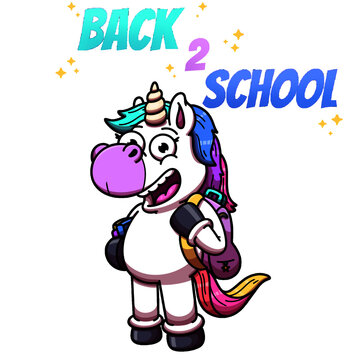 Back 2 School Unicorn Cartoon