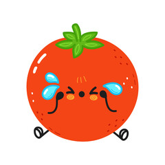 Cute sad and crying tomato character. Vector hand drawn cartoon kawaii character illustration icon. Isolated on white background. Tomato character concept