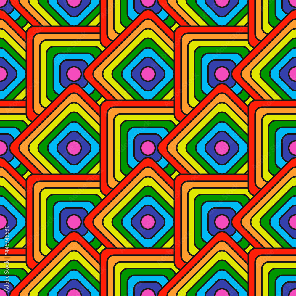 Poster rainbow tiles wallpaper. vector colorful rhombs and squares. seamless cubes in rainbow colors.