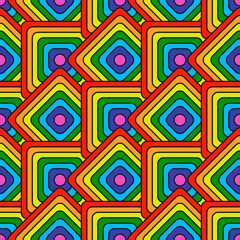 Rainbow tiles wallpaper. Vector colorful rhombs and squares. Seamless cubes in rainbow colors.