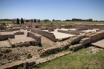 Fototapeta na wymiar EMPURIES, SPAIN-MAY 8, 2021: Archaeological Remains of ancient city Empuries. Remains of Roman City. Archaeology Museum of Catalonia, Spain.