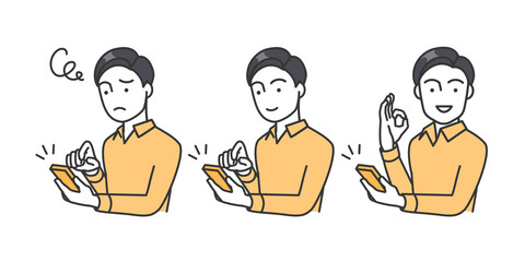 男性ビジネスパーソンがスマートフォンを操作しているイラスト